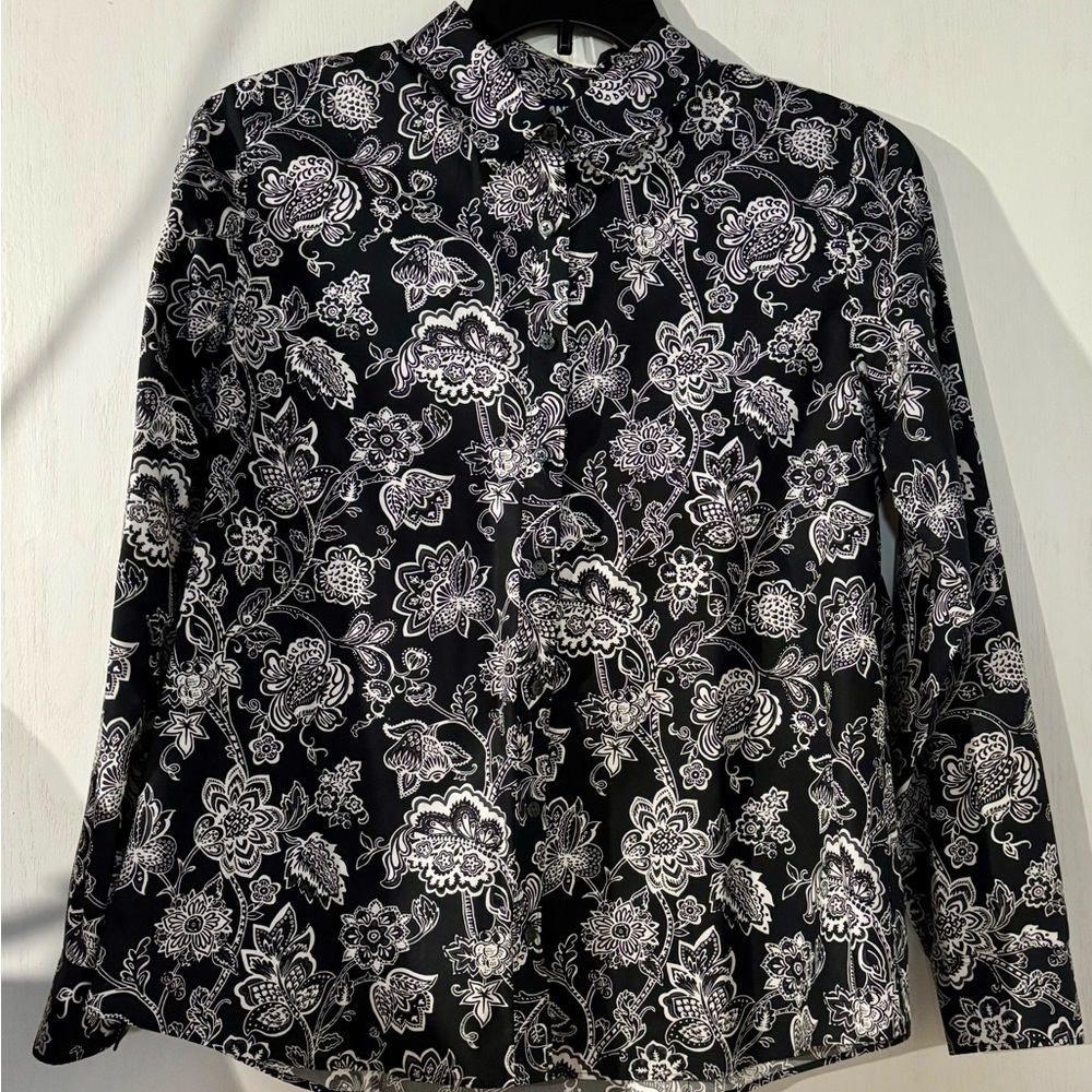 Lands' End Black and White Floral Shirt